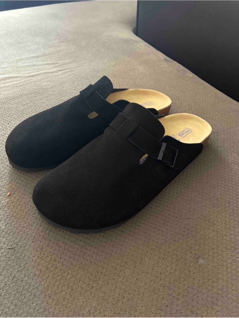 Birkenstock Black Suede Slip-On Clogs with Buckle